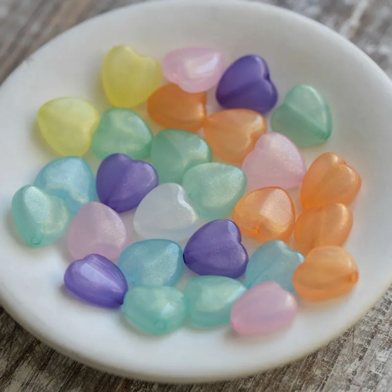 бусина, акрил "сердечко", цветовой микс с глиттером, 14x14x7 мм