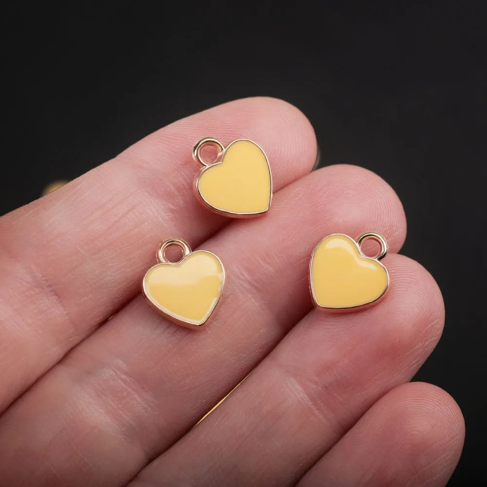 подвеска металл "сердечко", эмаль, цвет жёлтый, 12x10x2 мм
