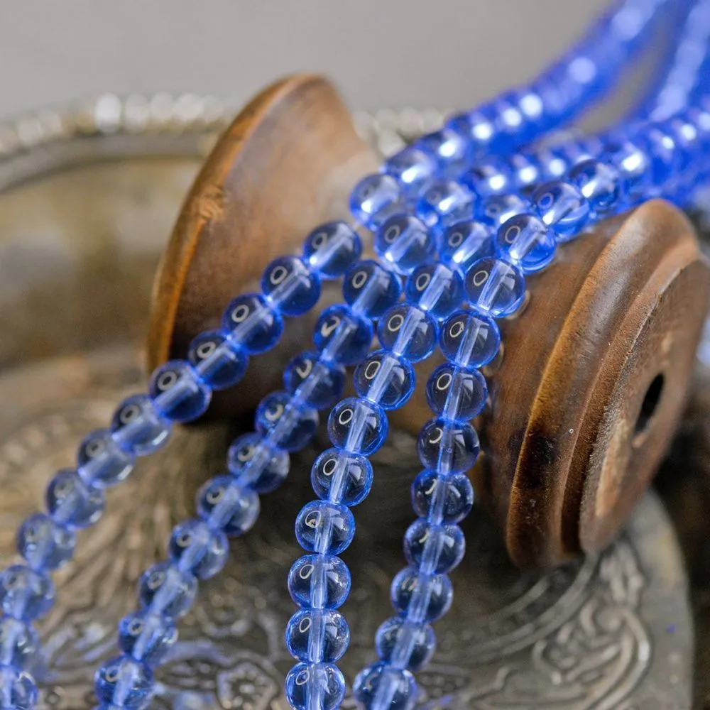 бусина, стекло 6, цвет голубой, 6 мм