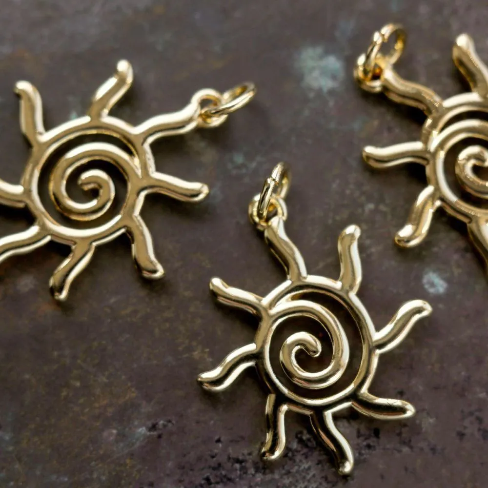 подвеска металл "солнце", позолота, 21.5x18.5x1.5 мм