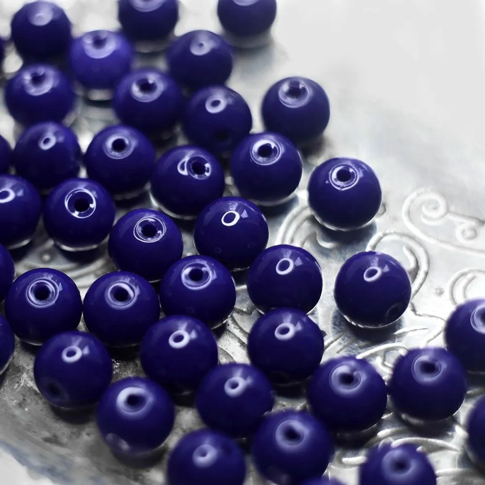 бусина, стекло 8, цвет темно-синий, 8 мм