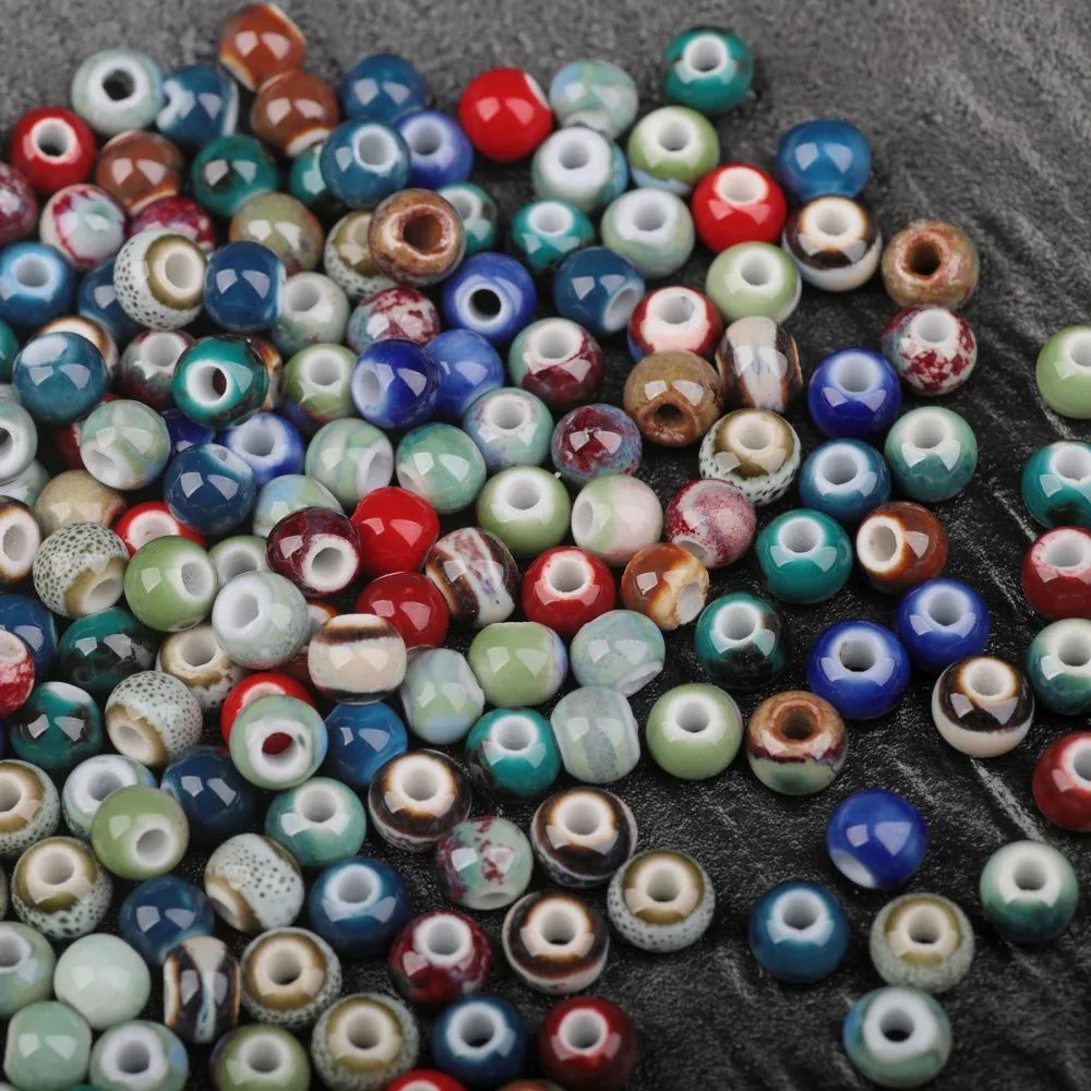 бусина, керамика "антик", цветовой микс, 6-7x5-6 мм