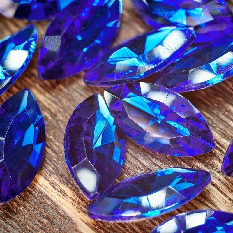 кабошон стекло кристалл, navette, цвет sapphire, 18х9 мм