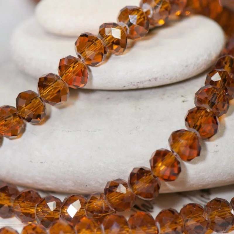 бусина, стекло абакус 6, граненая, цвет коньячный, 6х4 мм