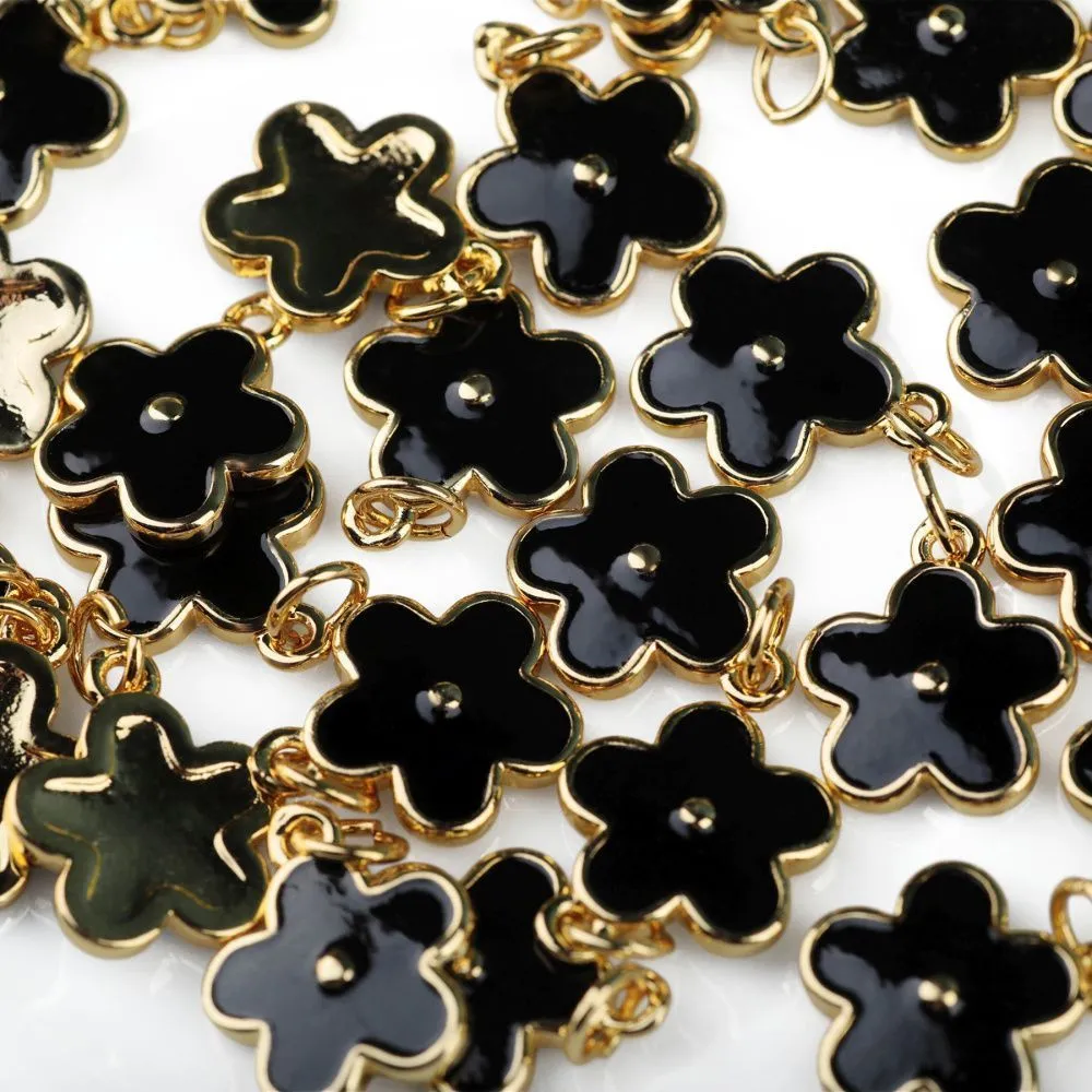 подвеска металл "незабудка", позолота/чёрный, 14.5x12x1.3 мм