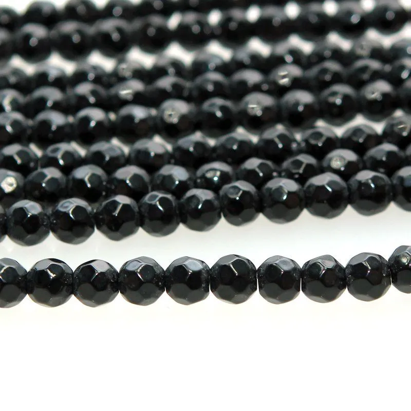бусина, стекло 6, граненая, цвет черный, 6 мм