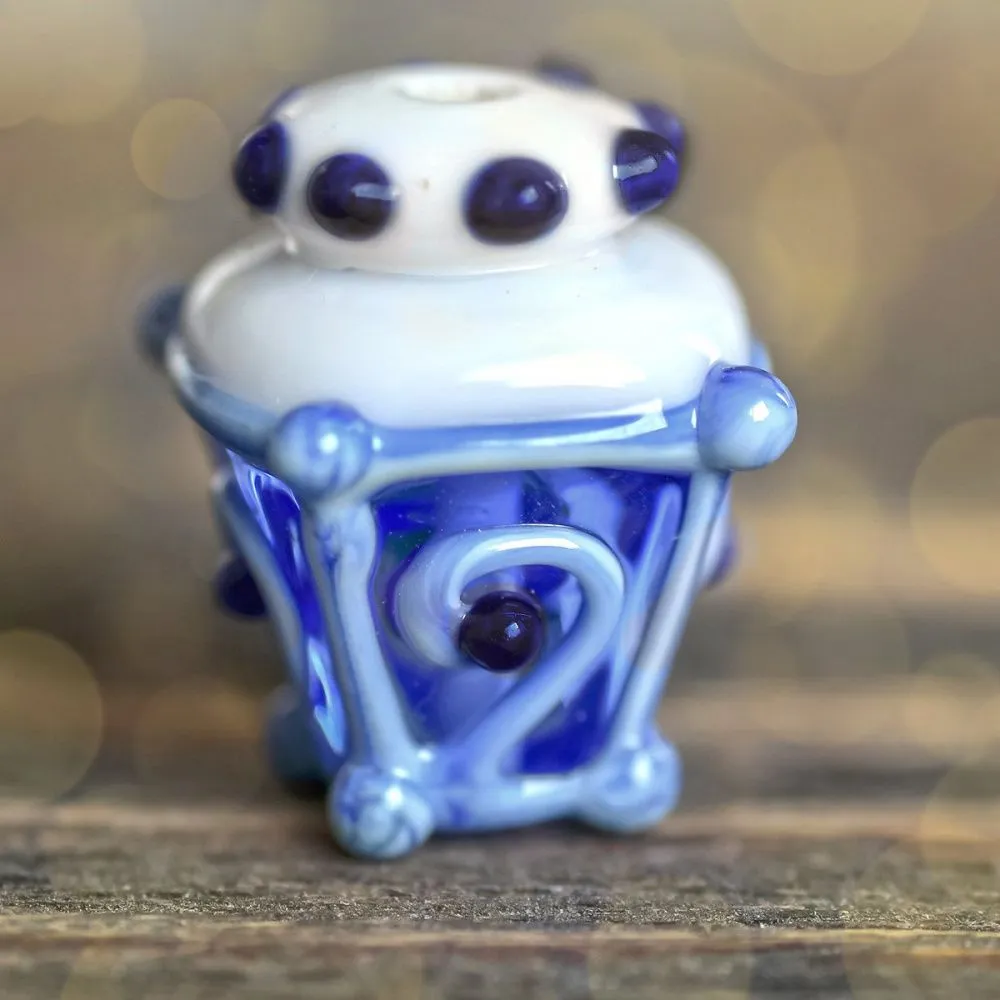 бусина, мурано "фонарик", витраж синий, 16х12 мм