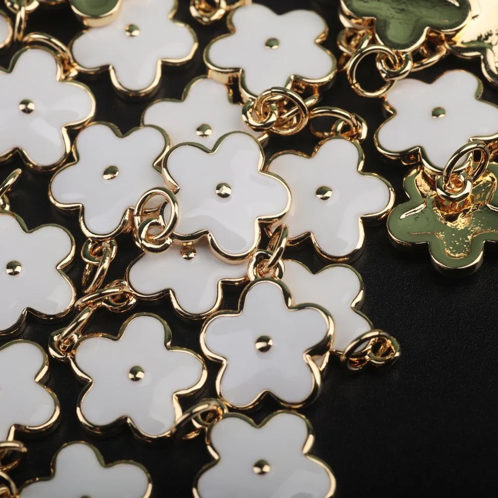 подвеска металл "незабудка", позолота/белый, 14.5x12x1.3 мм