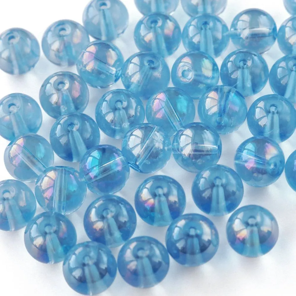 бусина, стекло 10, цвет голубой ав, 10 мм