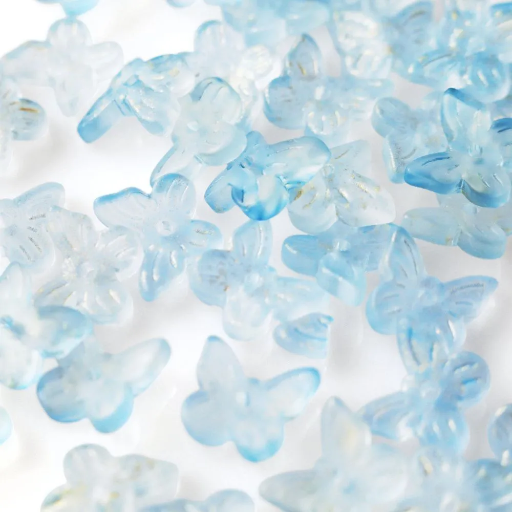 бусина "бабочка", стекло, цвет св.голубой, 10x12 мм