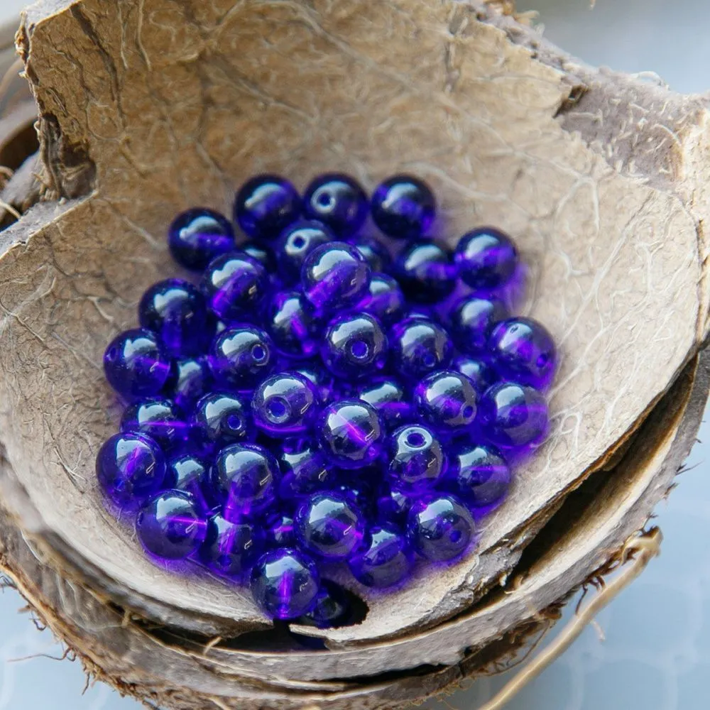 бусина, стекло 8, цвет индиго, 8 мм