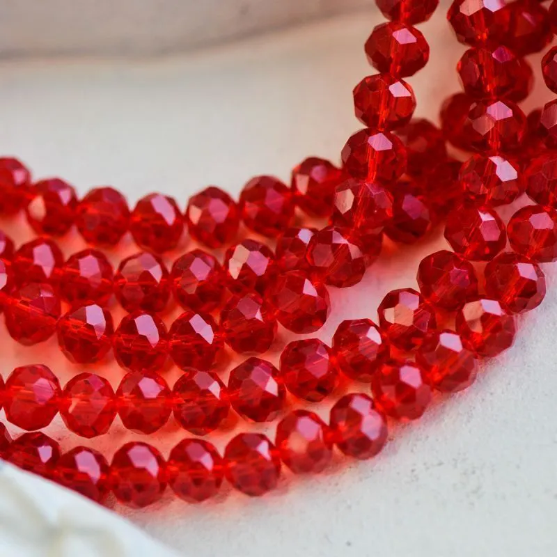 бусина, стекло абакус 8, граненая, цвет алый, 8х6 мм