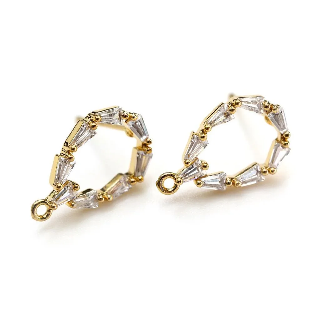 пуссеты "венок", с цирконием, позолоченные, 16x10 мм 