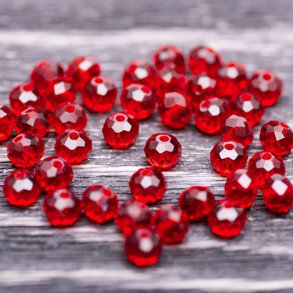 бусина, стекло абакус 6, граненая, цвет красный, 6х4 мм