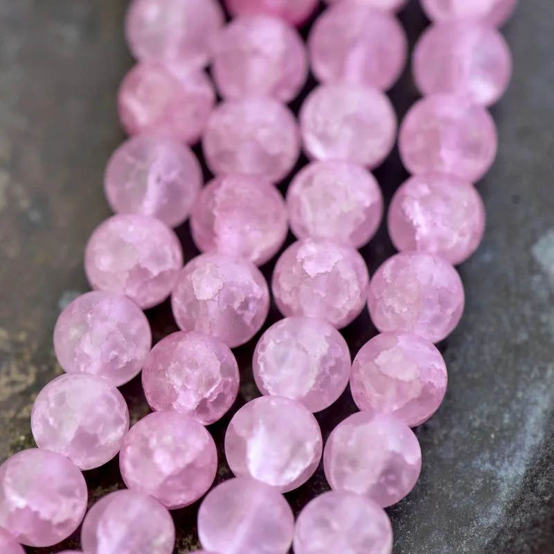 бусина, стекло "кракле", цвет розовый матовый, 8 мм