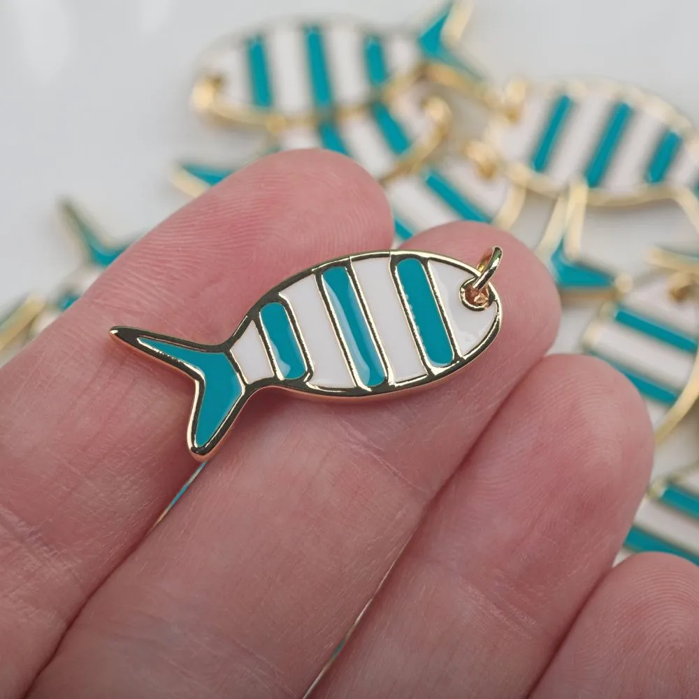 подвеска металл "сардина", позолота/эмаль, 29x12x2 мм