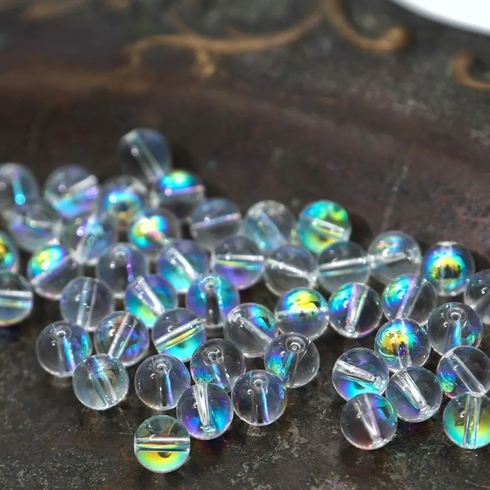 бусина, стекло 6, цвет прозрачный/бензиновый, 6 мм