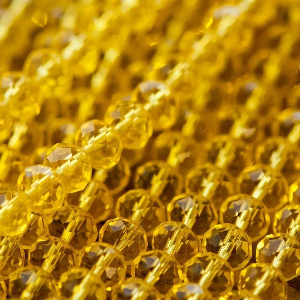 бусина, стекло абакус 8, граненая, цвет желтый, 8х6 мм