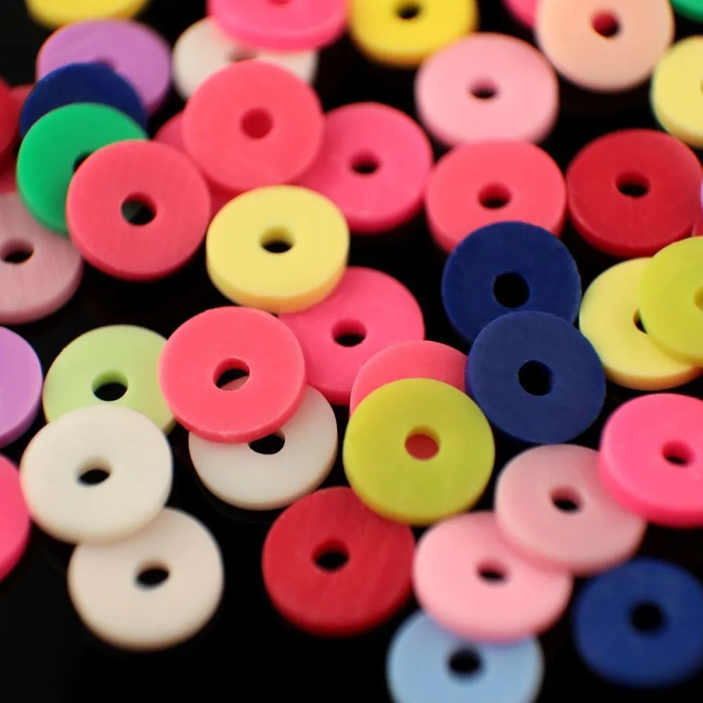 бусина "хейши" плоская, полимерная глина, цветовой микс, 6х1 мм