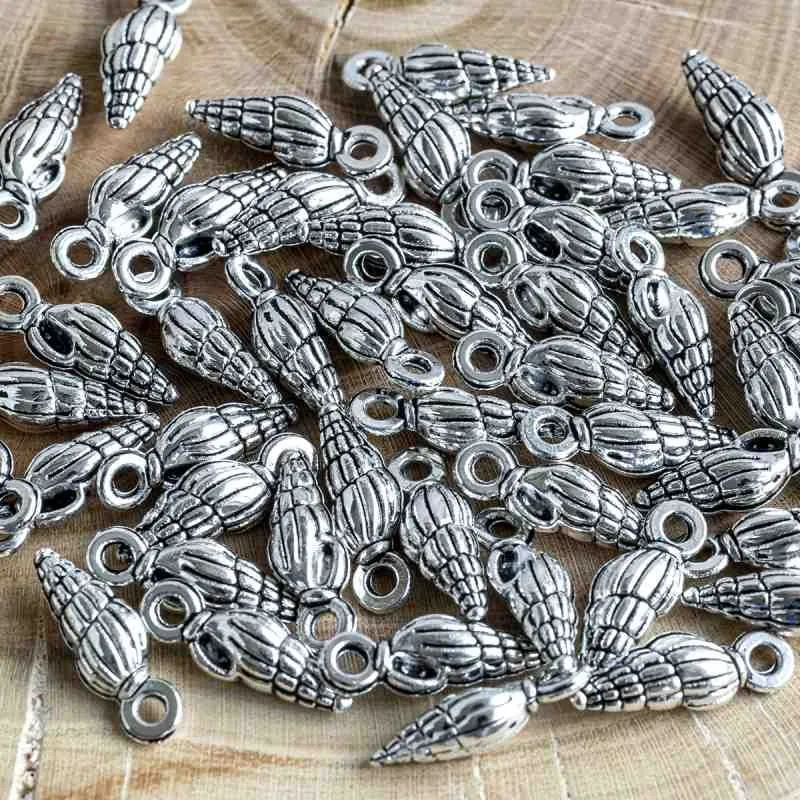 подвеска металлическая "ракушка", цвет античное серебро, 14x5x4 мм