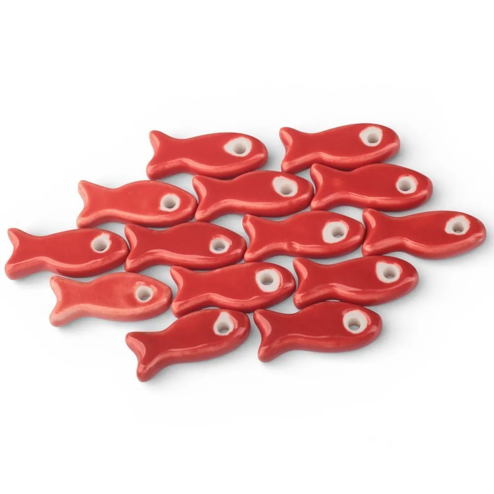 бусина, керамика "рыба", цвет красный, 24-25x10x6 мм