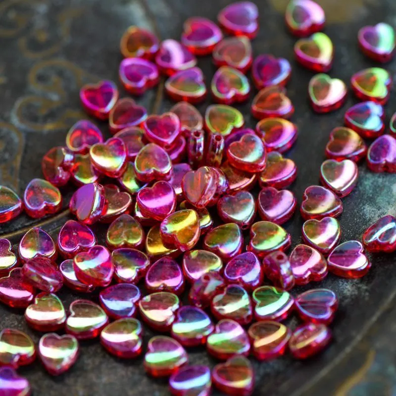 бусина, акрил "радужные сердечки", цвет красный ав, 8х8х3 мм