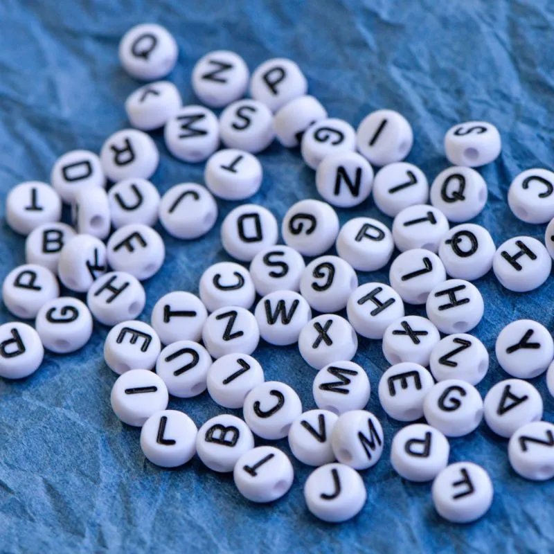 бусина, акрил "алфавит английский", цвет белый, 7x4 мм