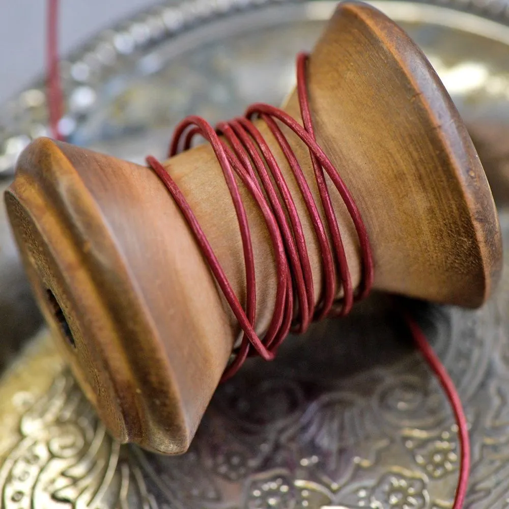 шнур кожаный, цвет винный красный, диаметр 1 мм