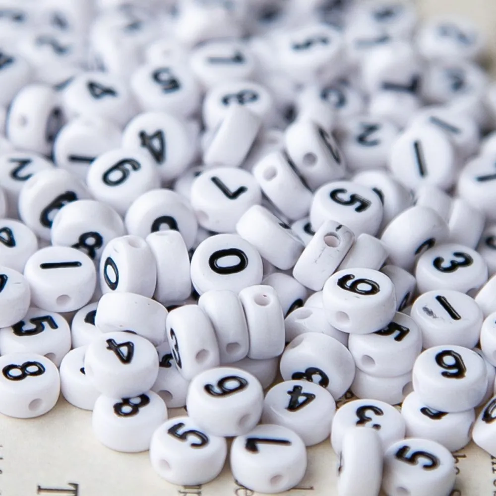 бусина, акрил "цифры", плоская, 7х4 мм