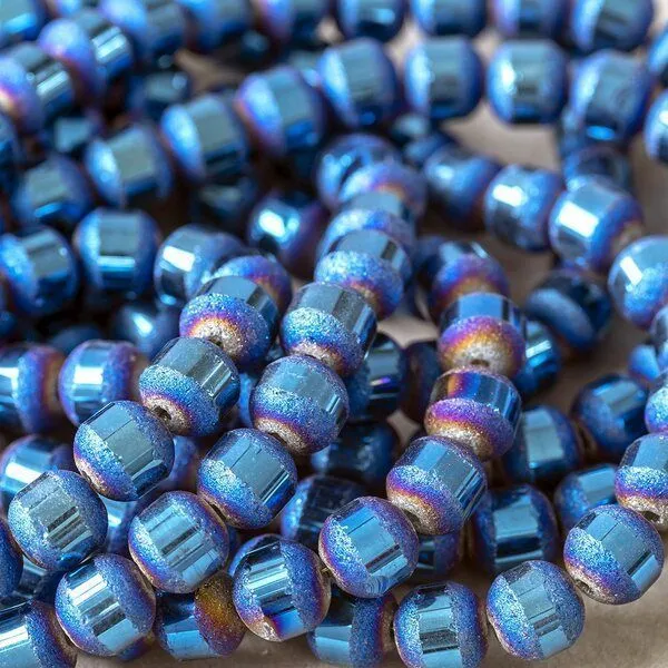 бусина, стекло 8, цвет синий металлик, 8 мм