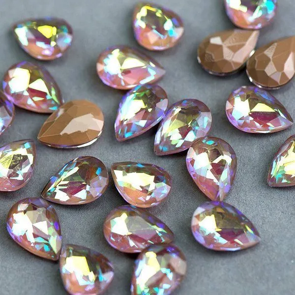 кабошон стекло кристалл, каплевидный, цвет grey shimmer, 14х10 мм