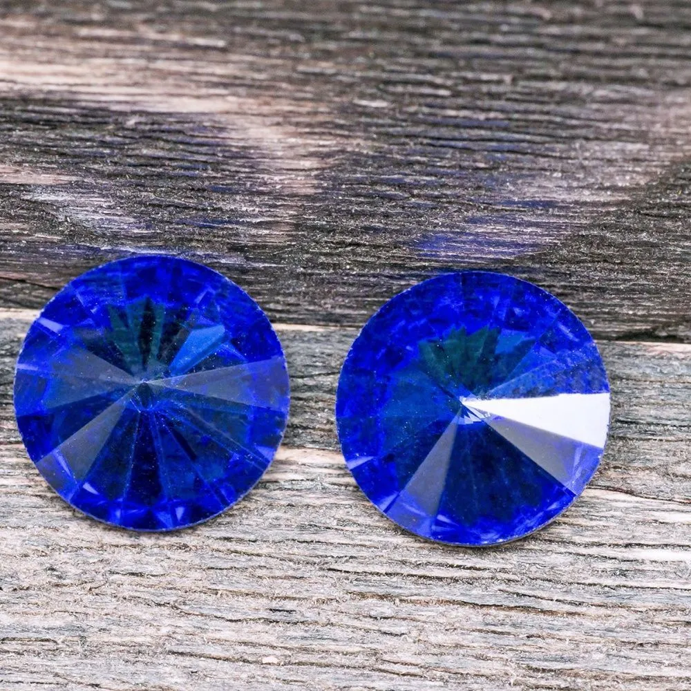 кабошон стекло риволи, цвет темно-синий, 12 мм