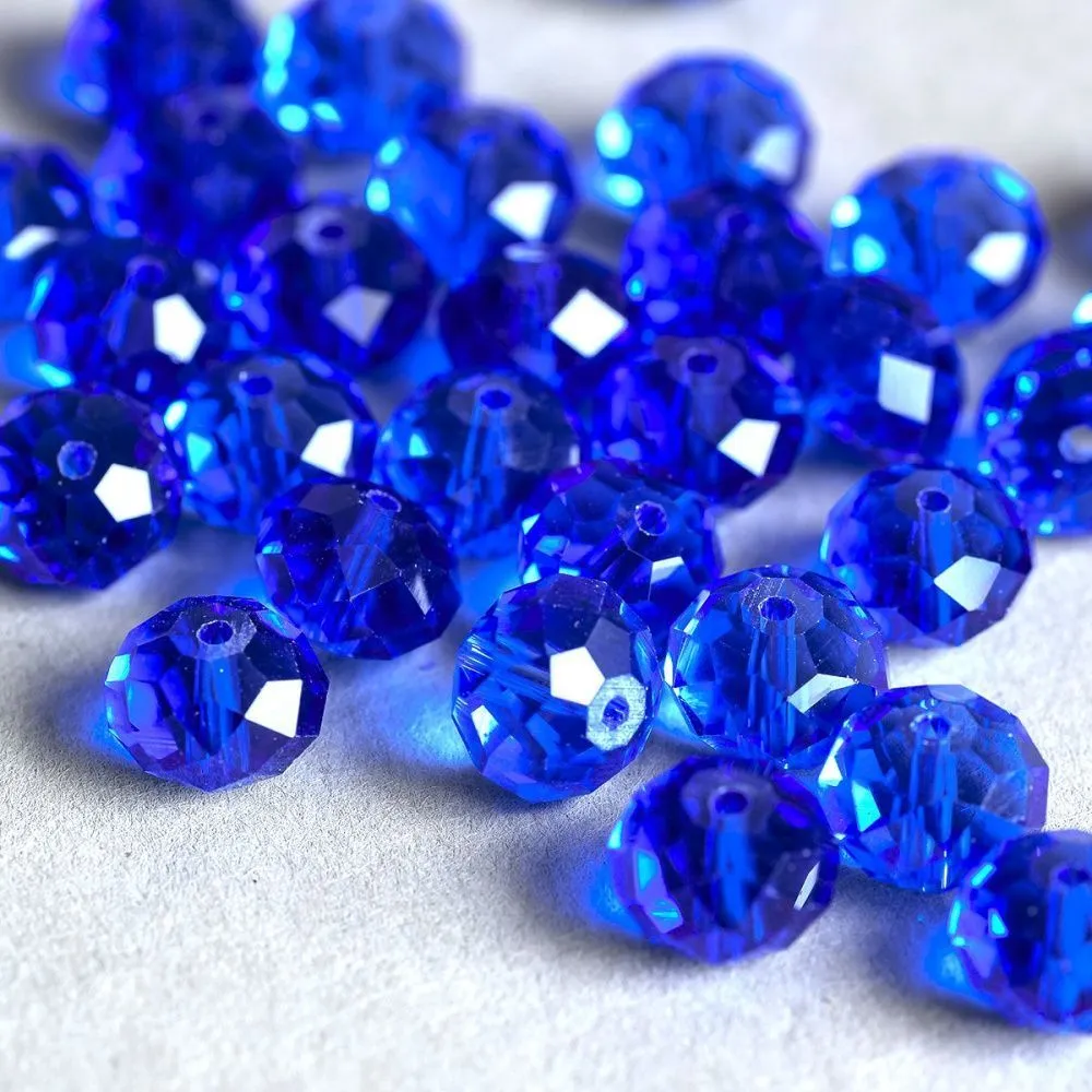 бусина, стекло абакус 12, граненая, цвет синий, 12х8 мм