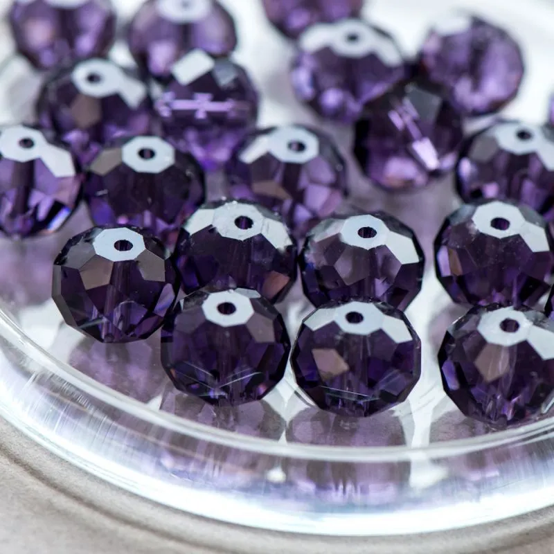 бусина, стекло абакус 14, граненая, цвет фиолетовый, 14х10 мм