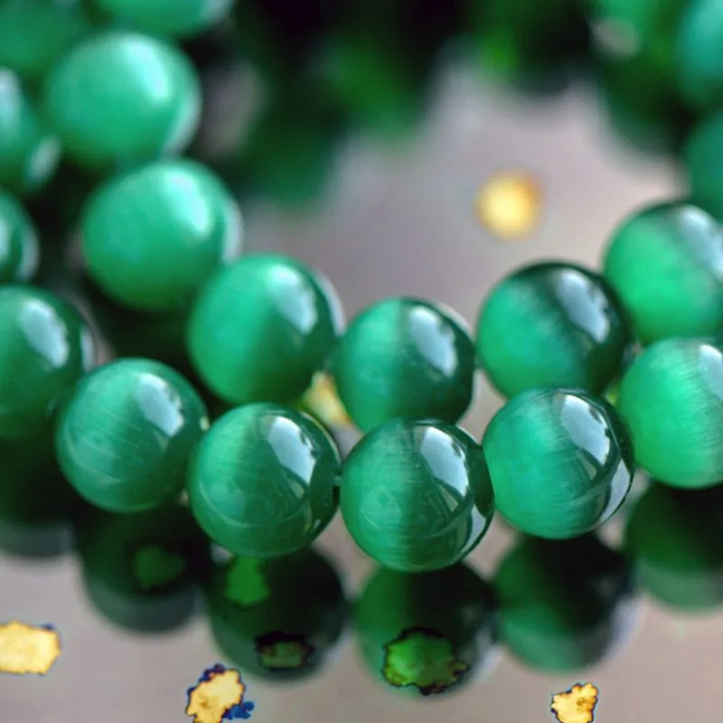 бусина "кошачий глаз", стекло, цвет зеленый, 10 мм