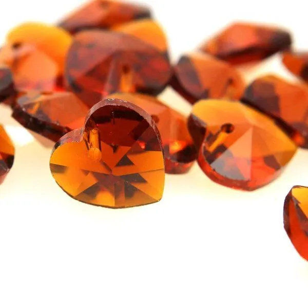 подвеска стеклянная "сердце", граненая, цвет коньячный, 14х14х8 мм