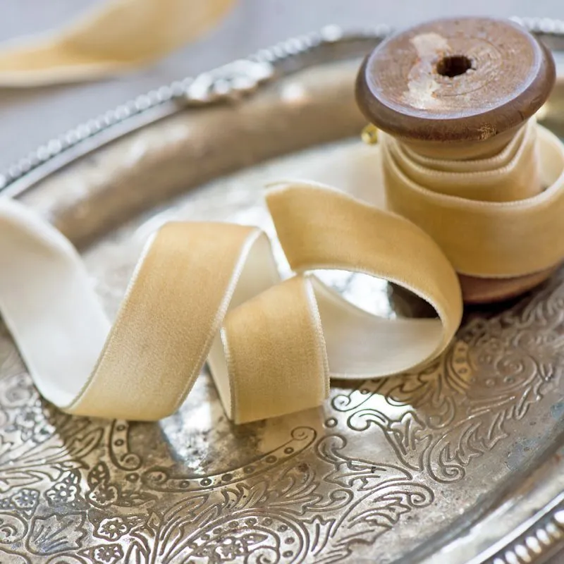 лента, бархат, цвет песочный, ширина 19 мм ленты