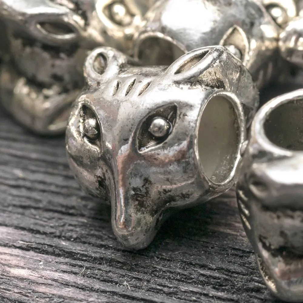 ес бусина металл "фокс", цвет античное серебро, 10х9х7 мм