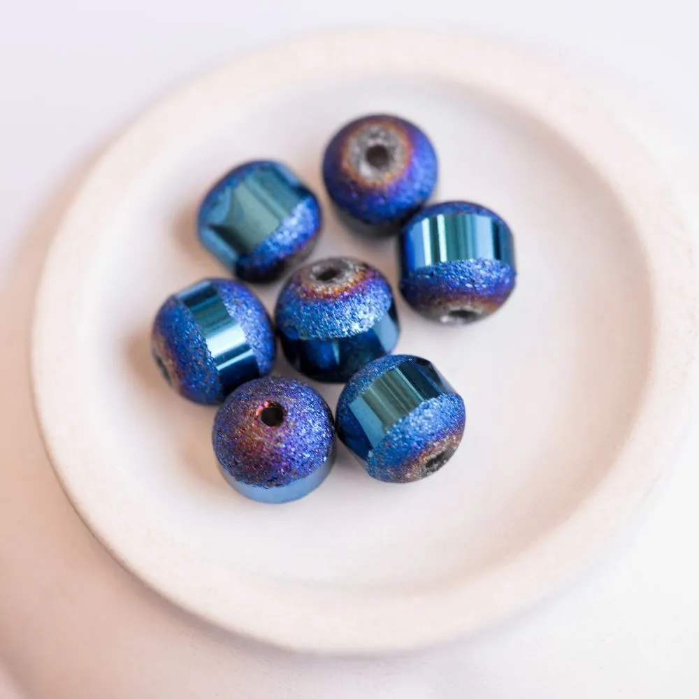 бусина, стекло 8, цвет синий металлик, 8 мм