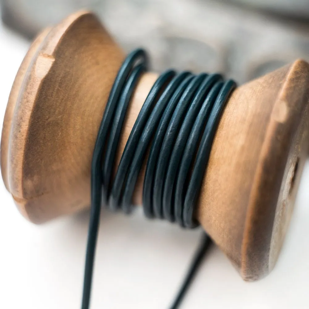 шнур кожаный, цвет грязно-синий, диаметр 2 мм