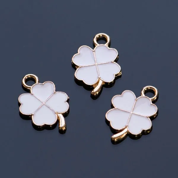 подвеска металлическая "клевер", эмаль, цвет сливочный, 18x12x1 мм