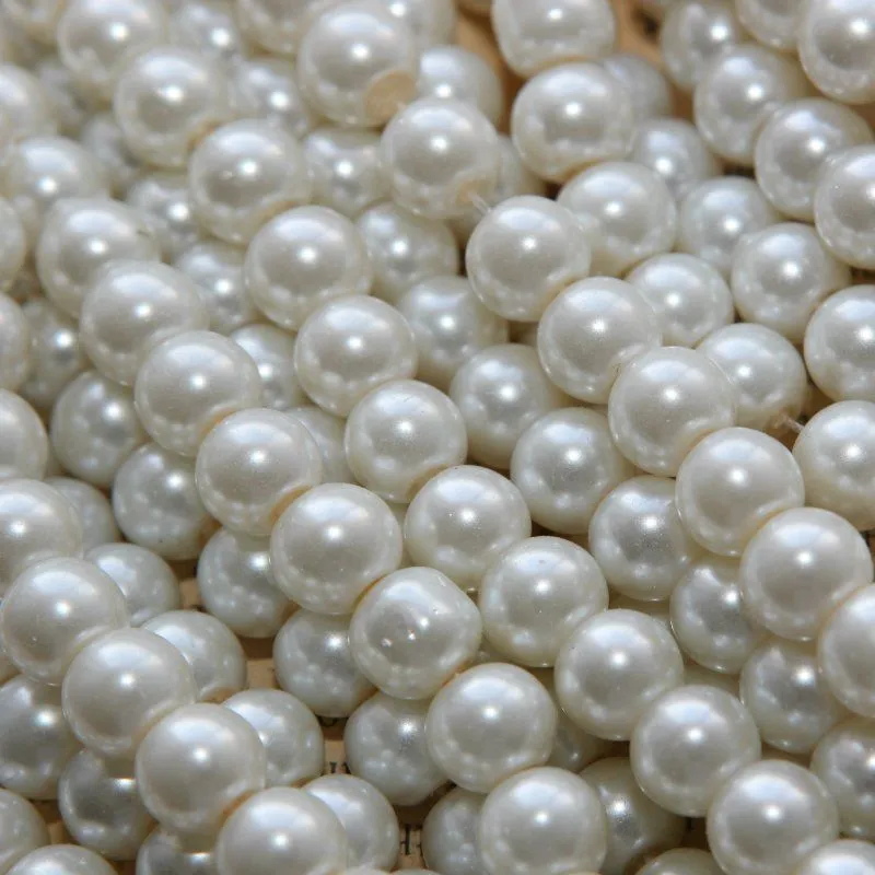 бусина, имитация жемчуга, стекло 8, цвет сливочный, 8 мм