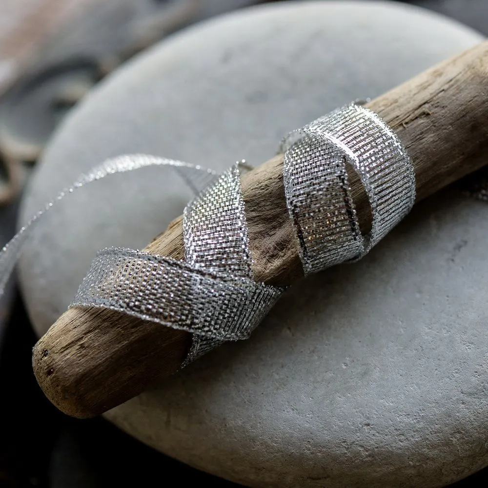 лента парчовая, цвет серебристый металлик, ширина 9 мм