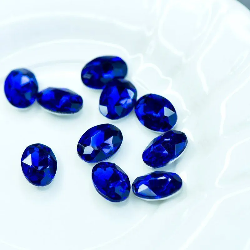 кабошон стекло кристалл, овальный, цвет sapphire, 14х10 мм