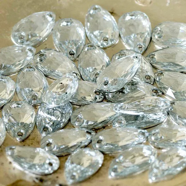 стразы пришивные teardrop, смола, прозрачный, 10.5х18 мм