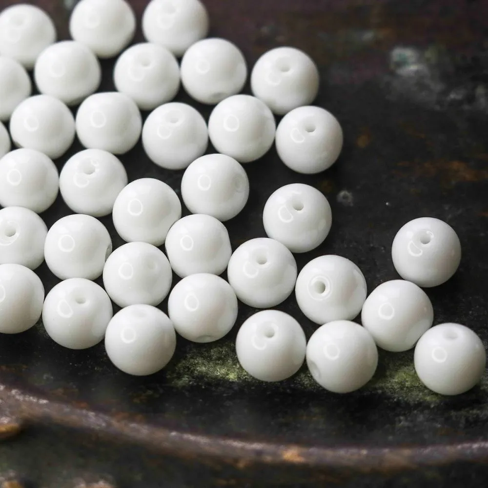 бусина, стекло 8, цвет белый, 8 мм