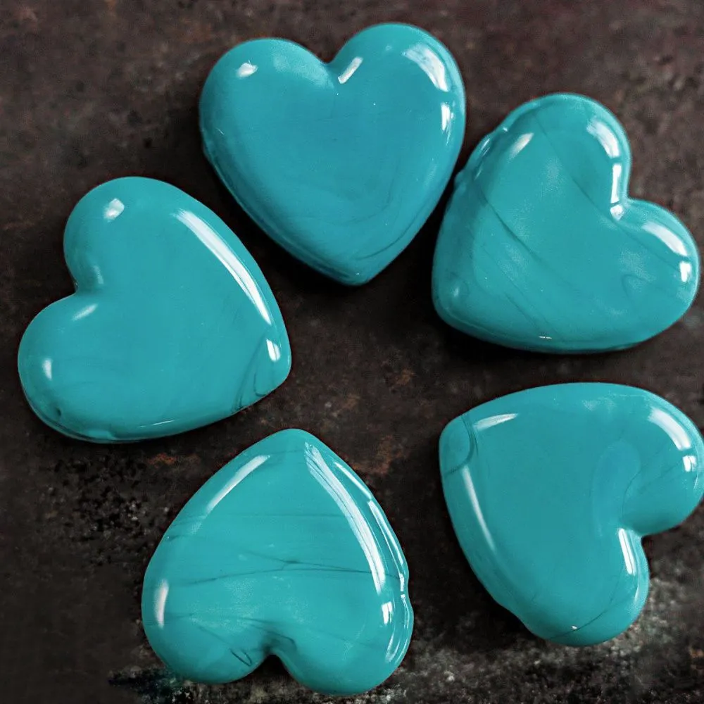 бусина, лэмпворк "сердце", стекло, цвет бирюзовый, 20x20x7 мм