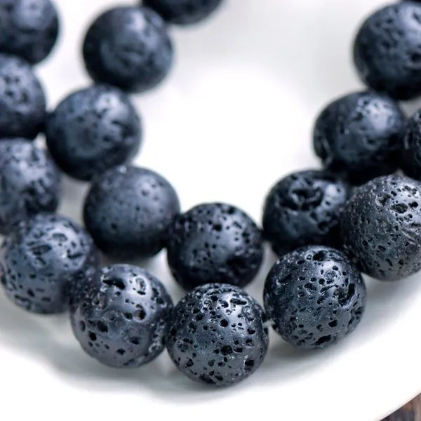 бусина лава натуральная 14, цвет черный, 14 мм