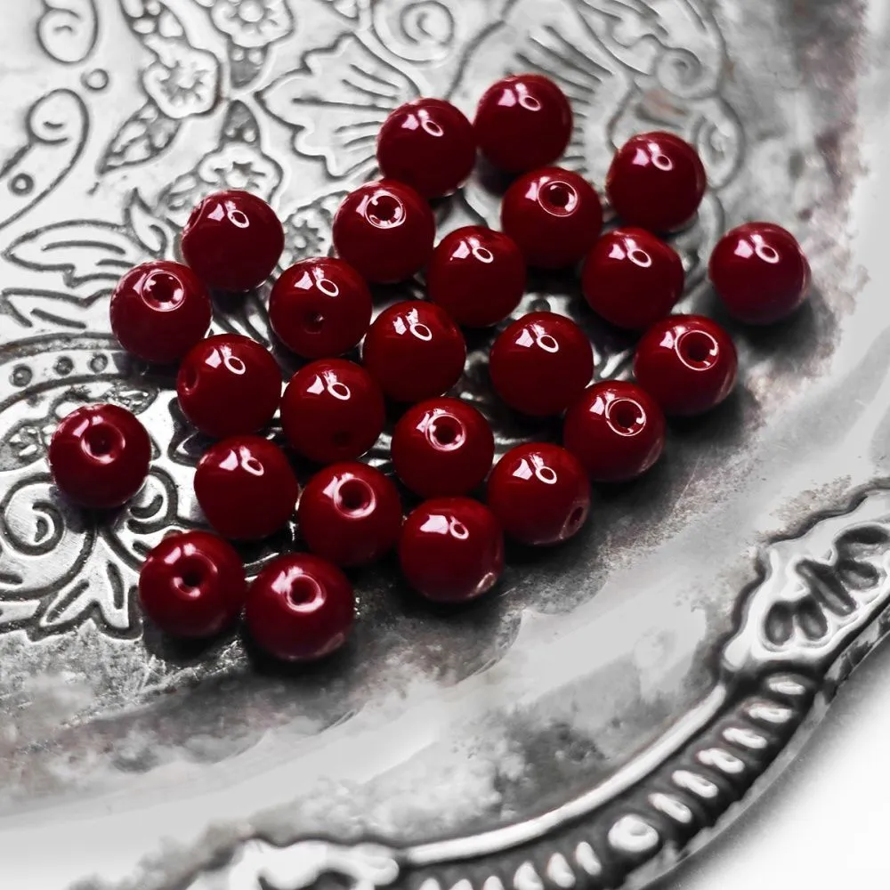 бусина, стекло 8, цвет брусничный, 8 мм