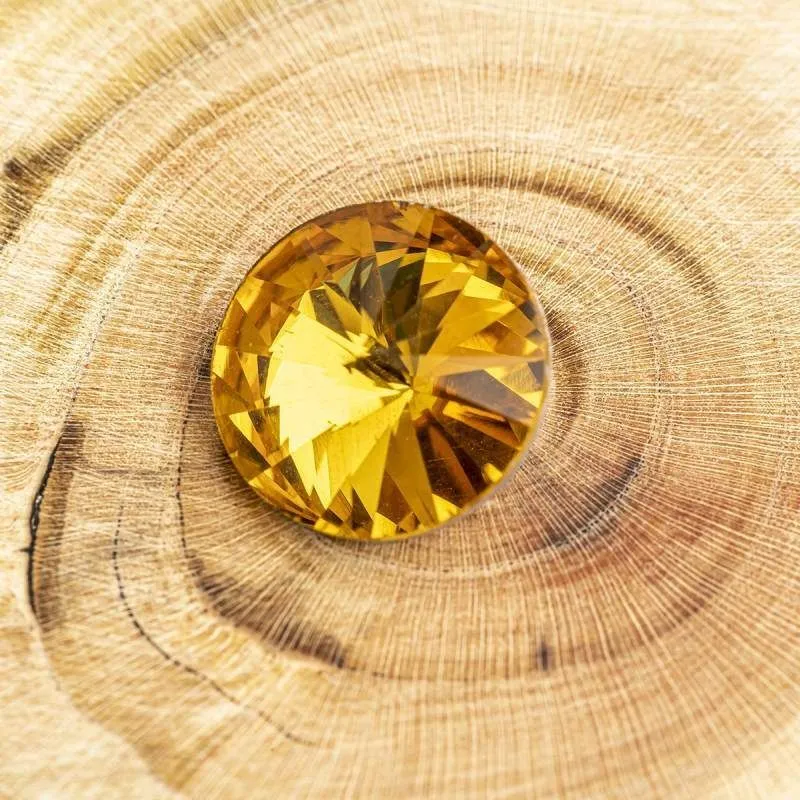 кабошон стекло риволи, цвет темно-желтый, 14х7 мм